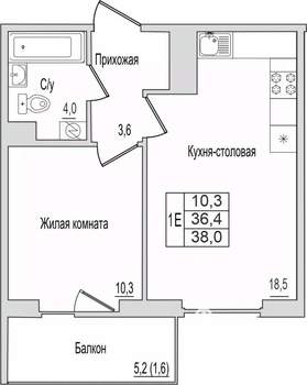 1-к квартира, вторичка, 38м2, 9/10 этаж