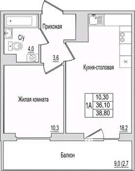1-к квартира, вторичка, 39м2, 2/10 этаж