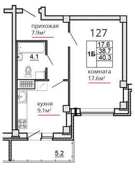 1-к квартира, вторичка, 40м2, 9/16 этаж