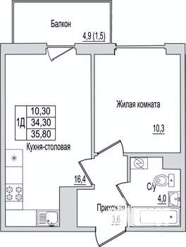 1-к квартира, вторичка, 36м2, 5/10 этаж