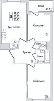 2-к квартира, вторичка, 56м2, 6/10 этаж