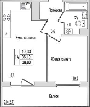 1-к квартира, вторичка, 39м2, 2/10 этаж