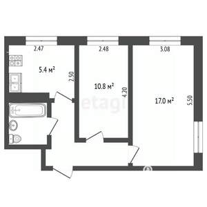 2-к квартира, вторичка, 42м2, 1/5 этаж