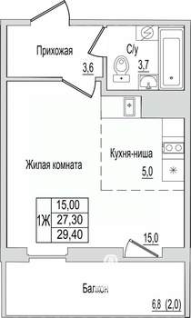 1-к квартира, вторичка, 29м2, 2/10 этаж