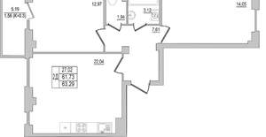 2-к квартира, вторичка, 63м2, 2/10 этаж