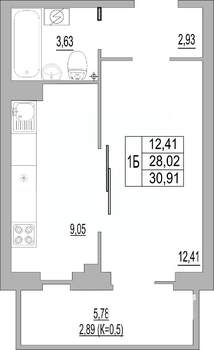 Студия квартира, строящийся дом, 31м2, 4/10 этаж