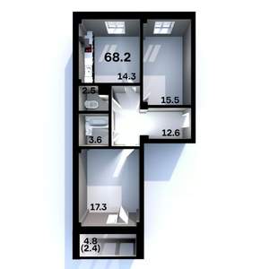 2-к квартира, строящийся дом, 68м2, 6/6 этаж