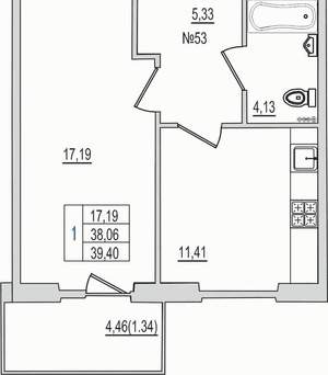 1-к квартира, вторичка, 39м2, 1/10 этаж