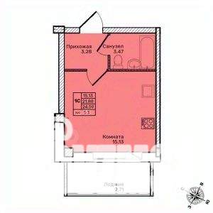 Студия квартира, строящийся дом, 25м2, 3/10 этаж
