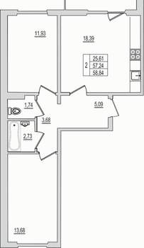 2-к квартира, вторичка, 59м2, 7/10 этаж