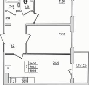2-к квартира, вторичка, 61м2, 3/10 этаж