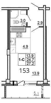 Студия квартира, вторичка, 27м2, 14/16 этаж