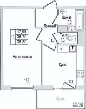 1-к квартира, вторичка, 38м2, 7/10 этаж
