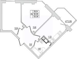 2-к квартира, строящийся дом, 53м2, 7/10 этаж