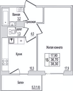 1-к квартира, вторичка, 38м2, 2/10 этаж