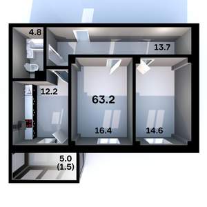 2-к квартира, строящийся дом, 63м2, 4/6 этаж