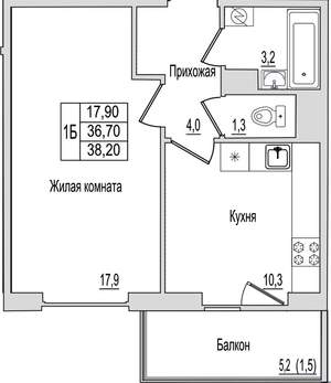 1-к квартира, вторичка, 38м2, 7/10 этаж