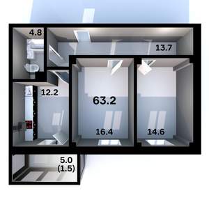 2-к квартира, строящийся дом, 63м2, 3/6 этаж