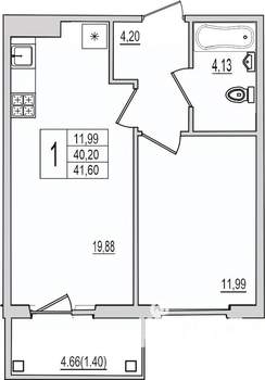 1-к квартира, вторичка, 42м2, 1/10 этаж