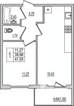 1-к квартира, вторичка, 41м2, 4/10 этаж