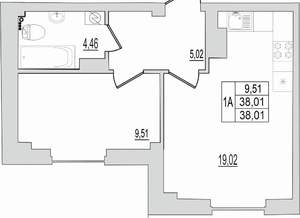 1-к квартира, вторичка, 38м2, 1/10 этаж