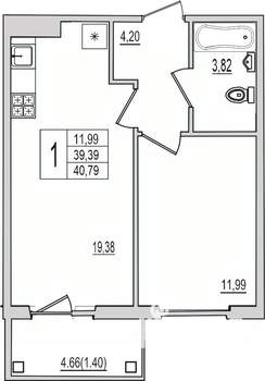 1-к квартира, вторичка, 41м2, 5/10 этаж