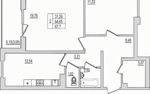 2-к квартира, вторичка, 68м2, 5/10 этаж