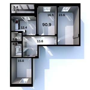 3-к квартира, строящийся дом, 91м2, 5/6 этаж