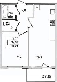 1-к квартира, вторичка, 41м2, 3/10 этаж