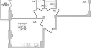 2-к квартира, вторичка, 63м2, 10/10 этаж