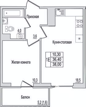 1-к квартира, вторичка, 38м2, 4/10 этаж
