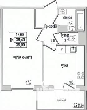 1-к квартира, вторичка, 38м2, 9/10 этаж