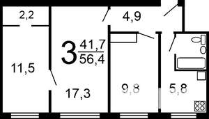 3-к квартира, вторичка, 56м2, 5/5 этаж