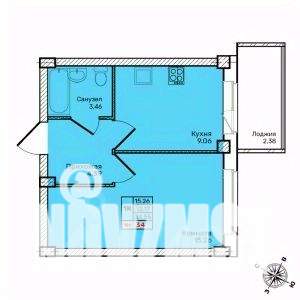 1-к квартира, строящийся дом, 35м2, 8/10 этаж