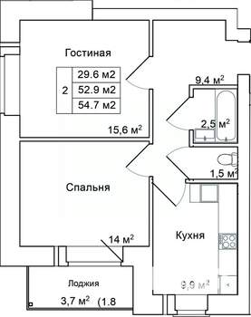 2-к квартира, вторичка, 55м2, 2/9 этаж