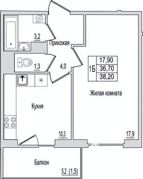 1-к квартира, вторичка, 38м2, 9/10 этаж