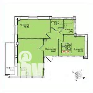 2-к квартира, строящийся дом, 70м2, 8/10 этаж