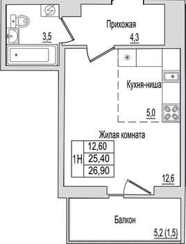 1-к квартира, вторичка, 27м2, 2/10 этаж