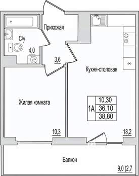 1-к квартира, вторичка, 39м2, 6/10 этаж