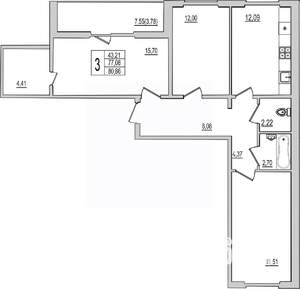 3-к квартира, вторичка, 81м2, 8/10 этаж