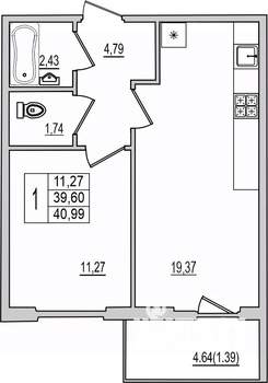 1-к квартира, вторичка, 41м2, 8/10 этаж