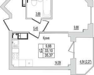 1-к квартира, вторичка, 36м2, 9/10 этаж