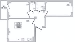 2-к квартира, вторичка, 64м2, 1/10 этаж