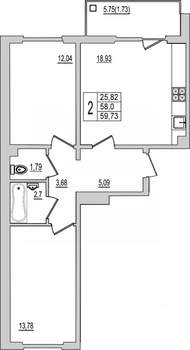 2-к квартира, вторичка, 60м2, 3/10 этаж