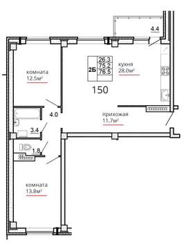 2-к квартира, вторичка, 77м2, 13/16 этаж