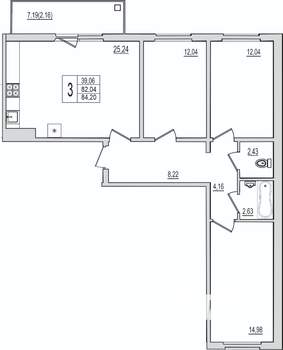 3-к квартира, вторичка, 84м2, 1/10 этаж