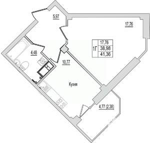 1-к квартира, сданный дом, 41м2, 2/10 этаж