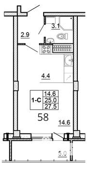 Студия квартира, вторичка, 28м2, 11/16 этаж