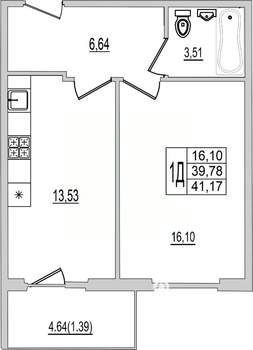 1-к квартира, вторичка, 41м2, 2/10 этаж