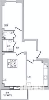 2-к квартира, вторичка, 55м2, 9/10 этаж